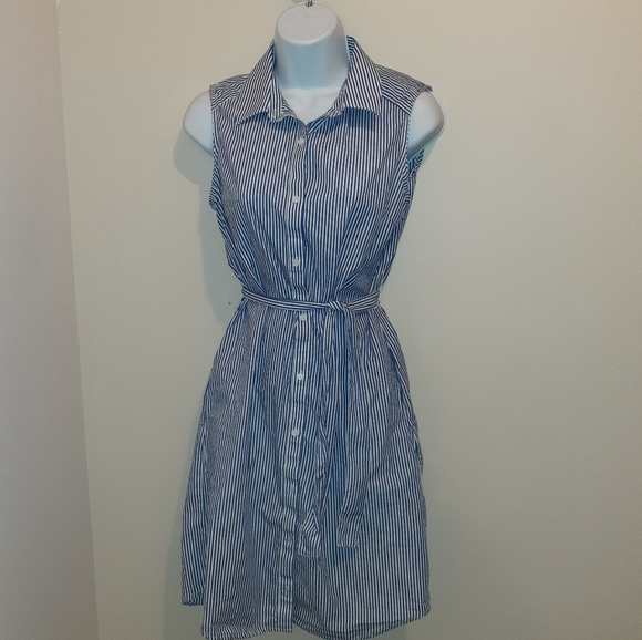 Alfred Sung White & Navy Blue Striped Dress 🇨🇦XS